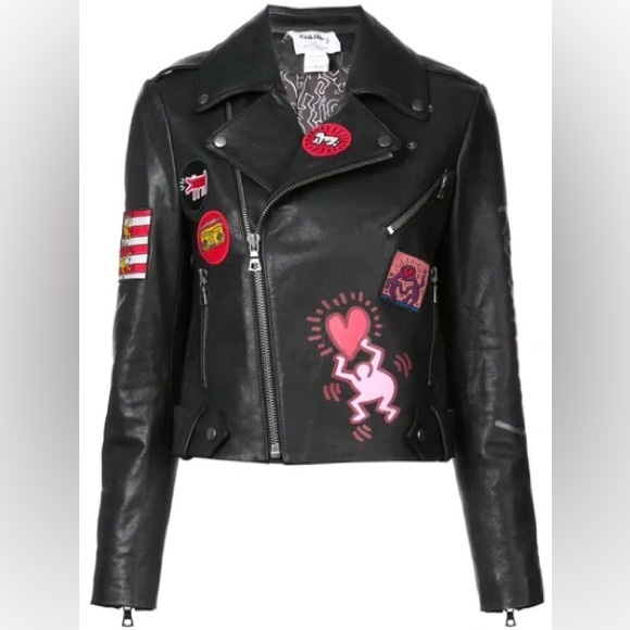 Alice + Olivia Jackets & Blazers - Keith Haring X Alice + Olivia | Cody Crop Printed Leather Moto Jacket Sz: Small